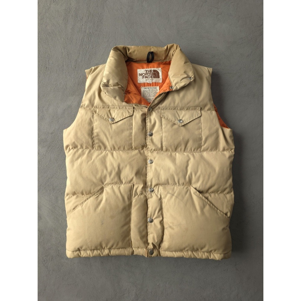 Vintage 1970s The North Face Down Insulated Beige Puffer Vest Made In USA M